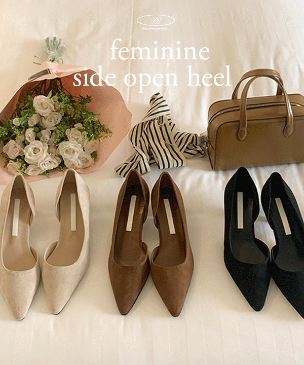 [스웨이드] feminine side open heel  - 3color